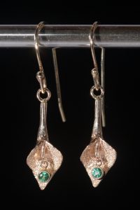 Small Gold Calla Lily Earring with Emerald